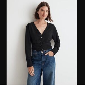NWT Madewell V-Neck Button Crop Top in Lusterweave - Size Small